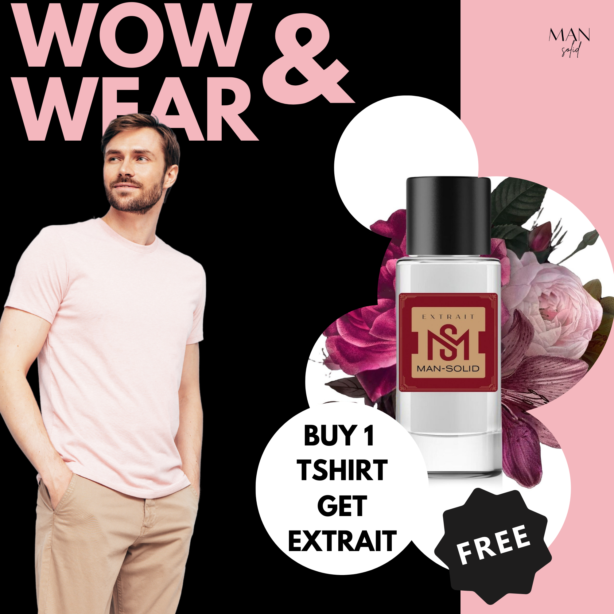 Man-Solid Pink T-Shirt with Extrait 50ml EDP – Bold Elegance & Smoky Sophistication