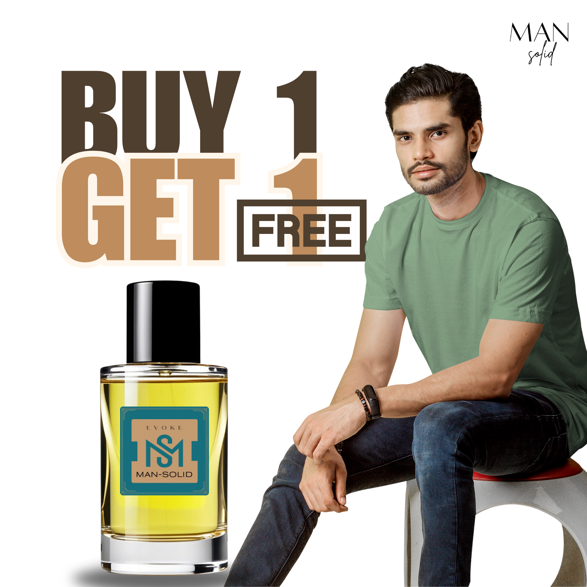 Man-Solid Basil Green T-Shirt with Evoke 50ml EDP – Nature-Inspired Elegance