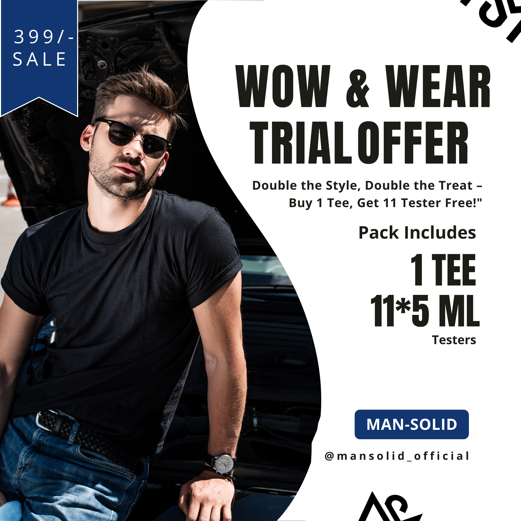 Man-Solid Black Solid T-Shirt + 11 Free Testers (5ml Each)