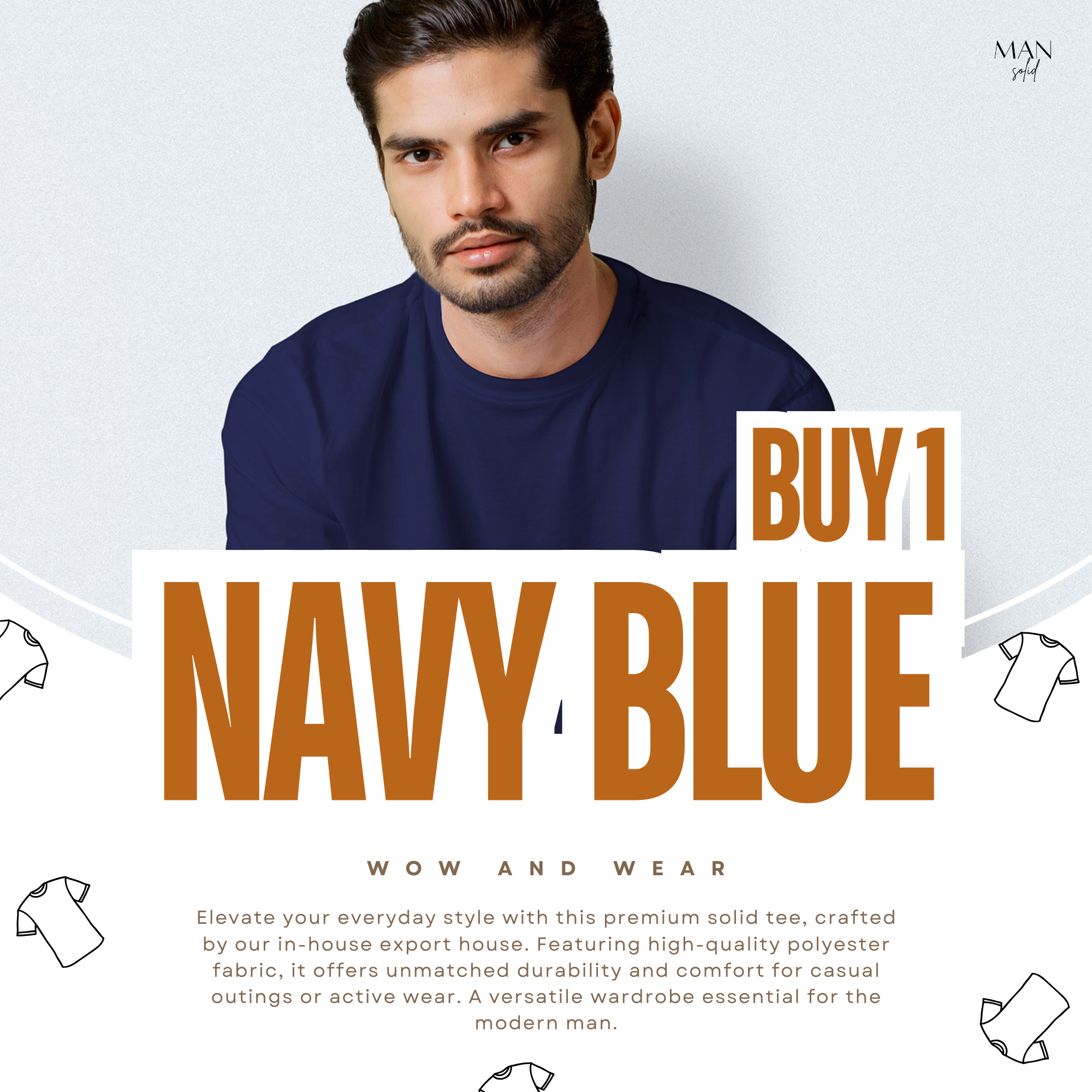 Man-Solid Navy Blue T-Shirt with Ozone 50ml EDP – Bold Style & Spicy Citrus Elegance