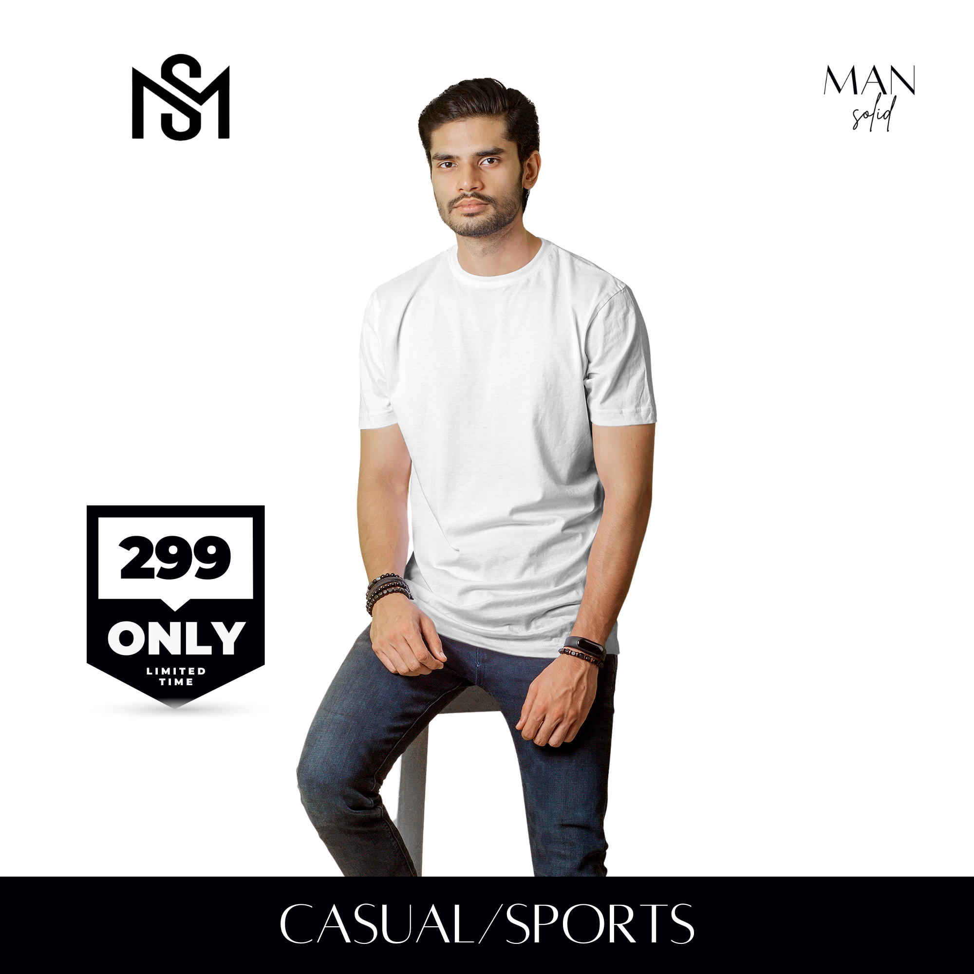 White Essential Round Neck Short Sleeve T-Shirt (Casual/Sports)