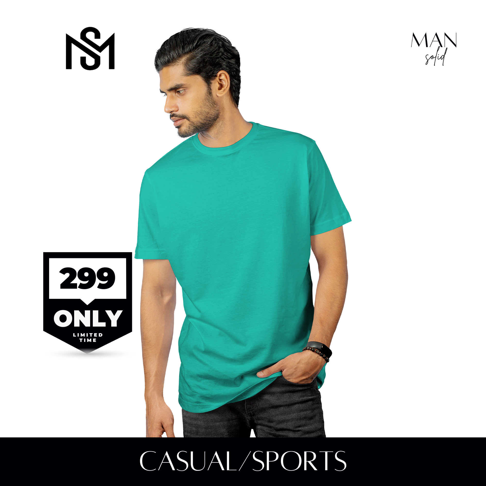 Emerald Essential Round Neck Short Sleeve T-Shirt (Casual/Sports)