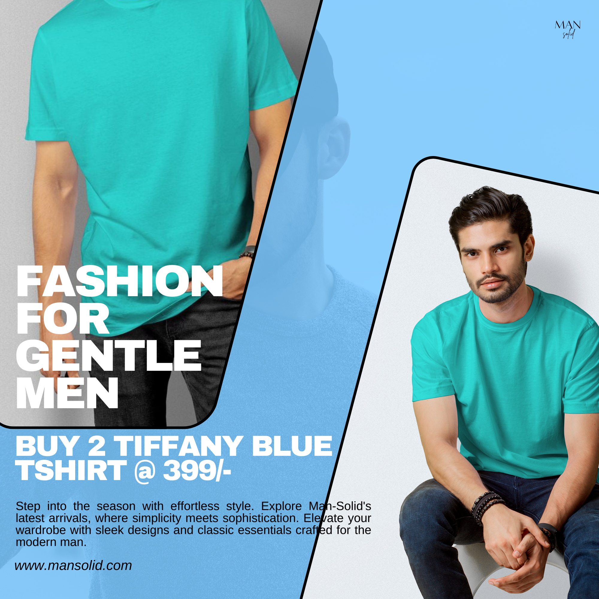 Pack of 2 Tiffany Blue T-Shirts for Men – Trendy Solid Tees for a Fresh Look