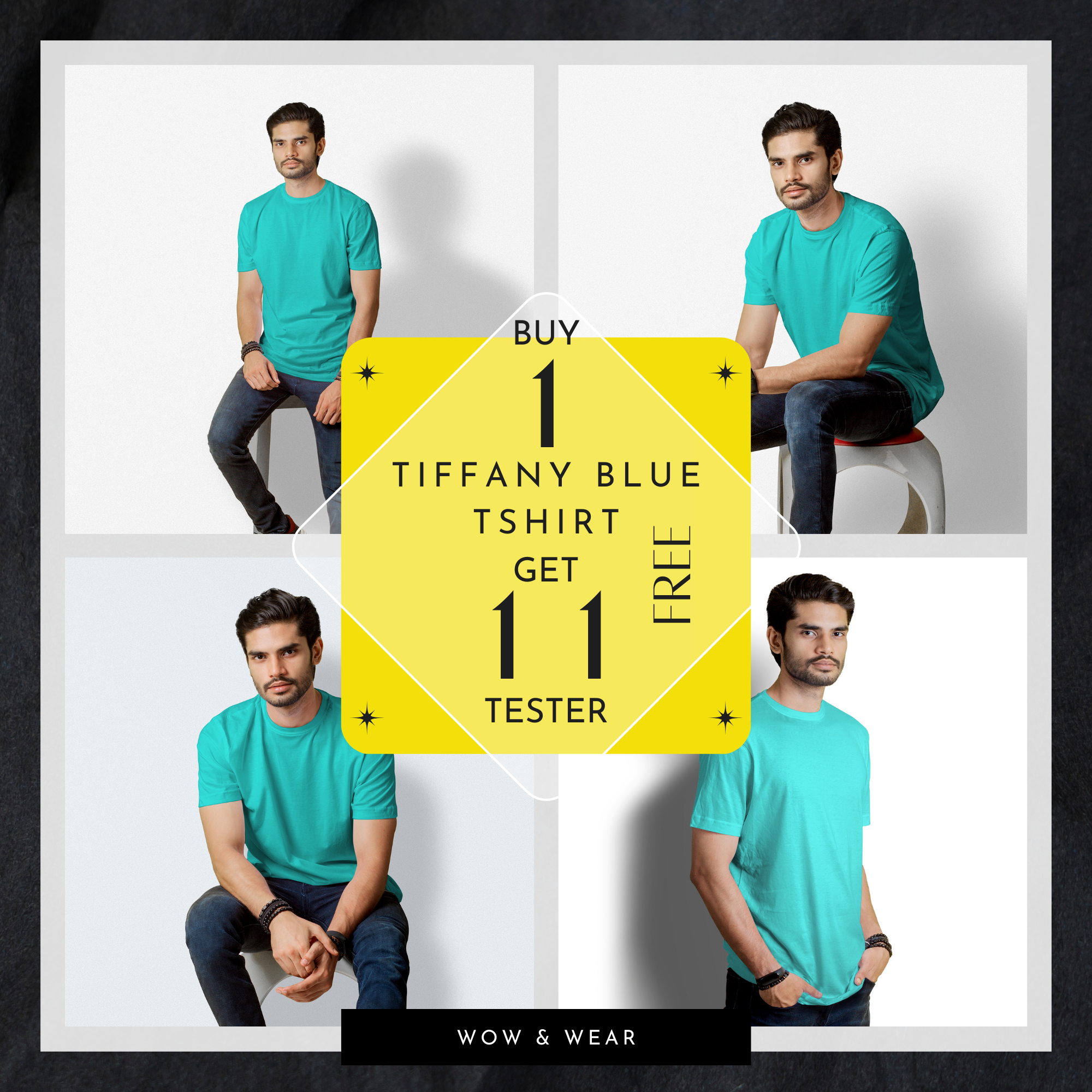 Man-Solid Tiffany Blue Solid T-Shirt + 11 Free Testers (5ml Each)