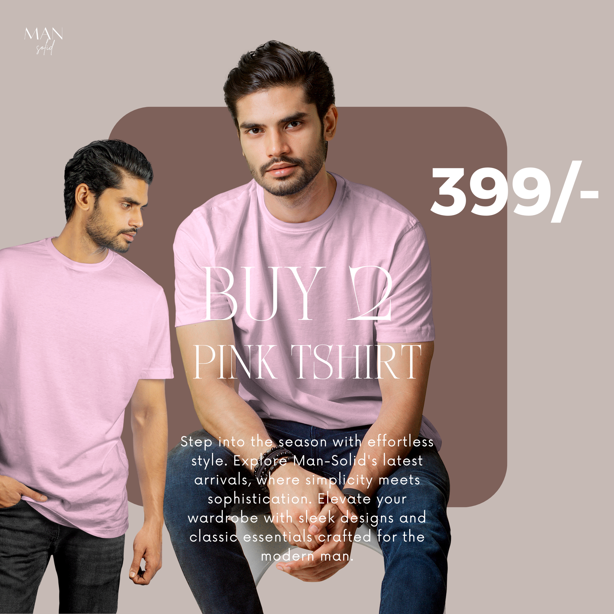 Pack of 2 Pink T-Shirts for Men – Vibrant Solid Tees for Casual Outfits