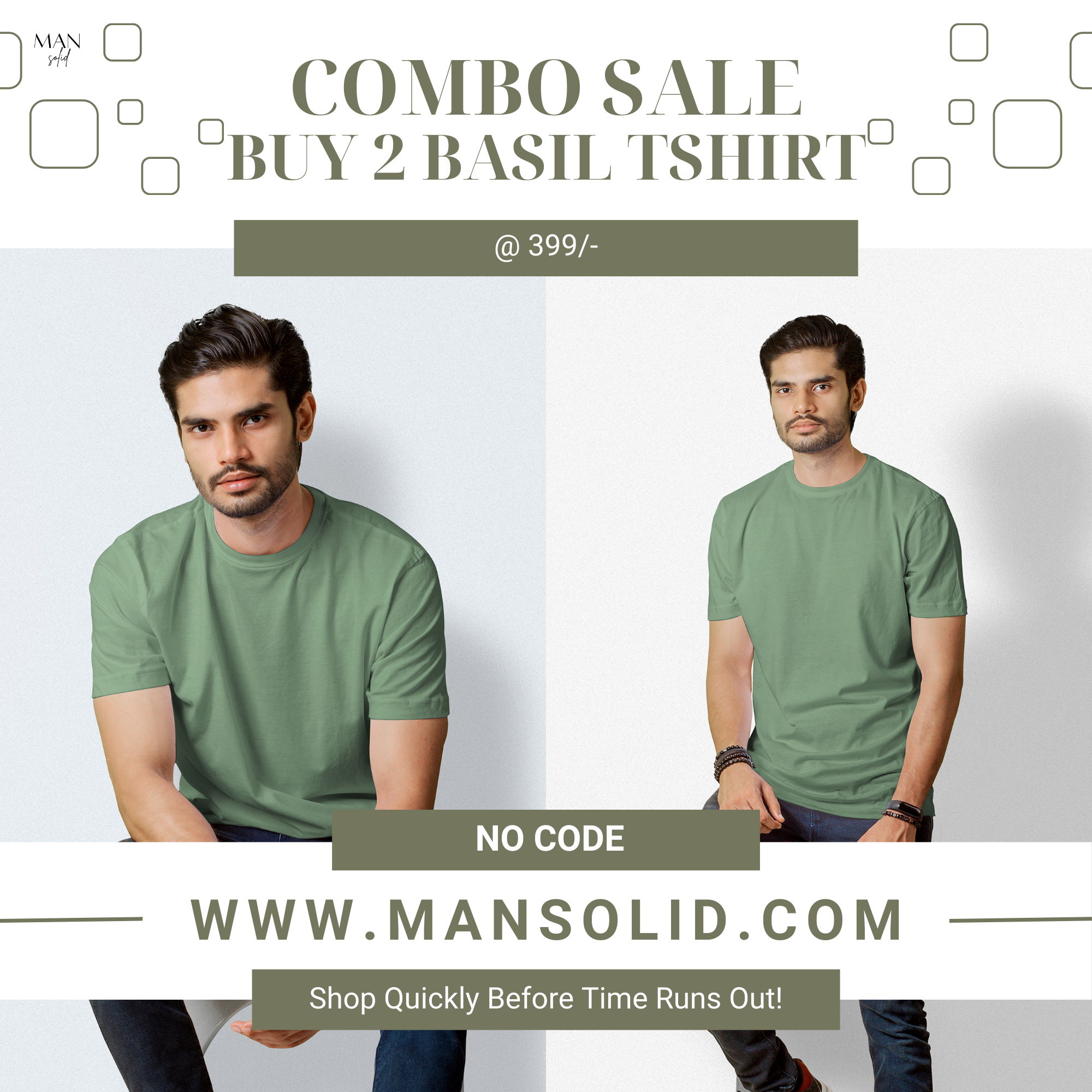 Pack of 2 Basil Green T-Shirts for Men – Stylish Solid Tees for All-Day Comfort