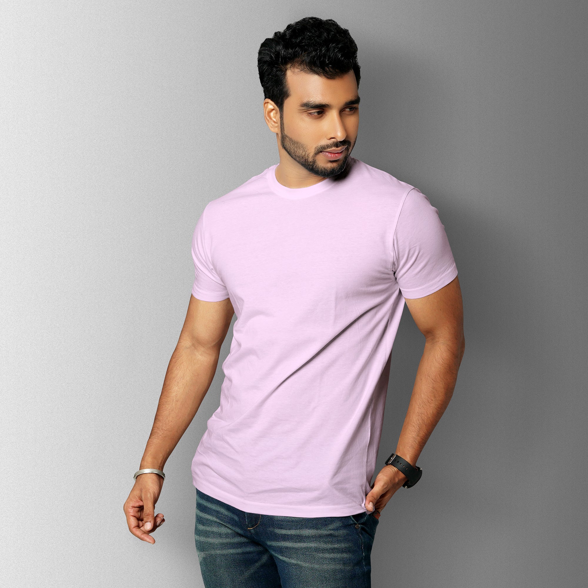 Pink Essential Round Neck Short Sleeve T-Shirt (Casual/Sports)