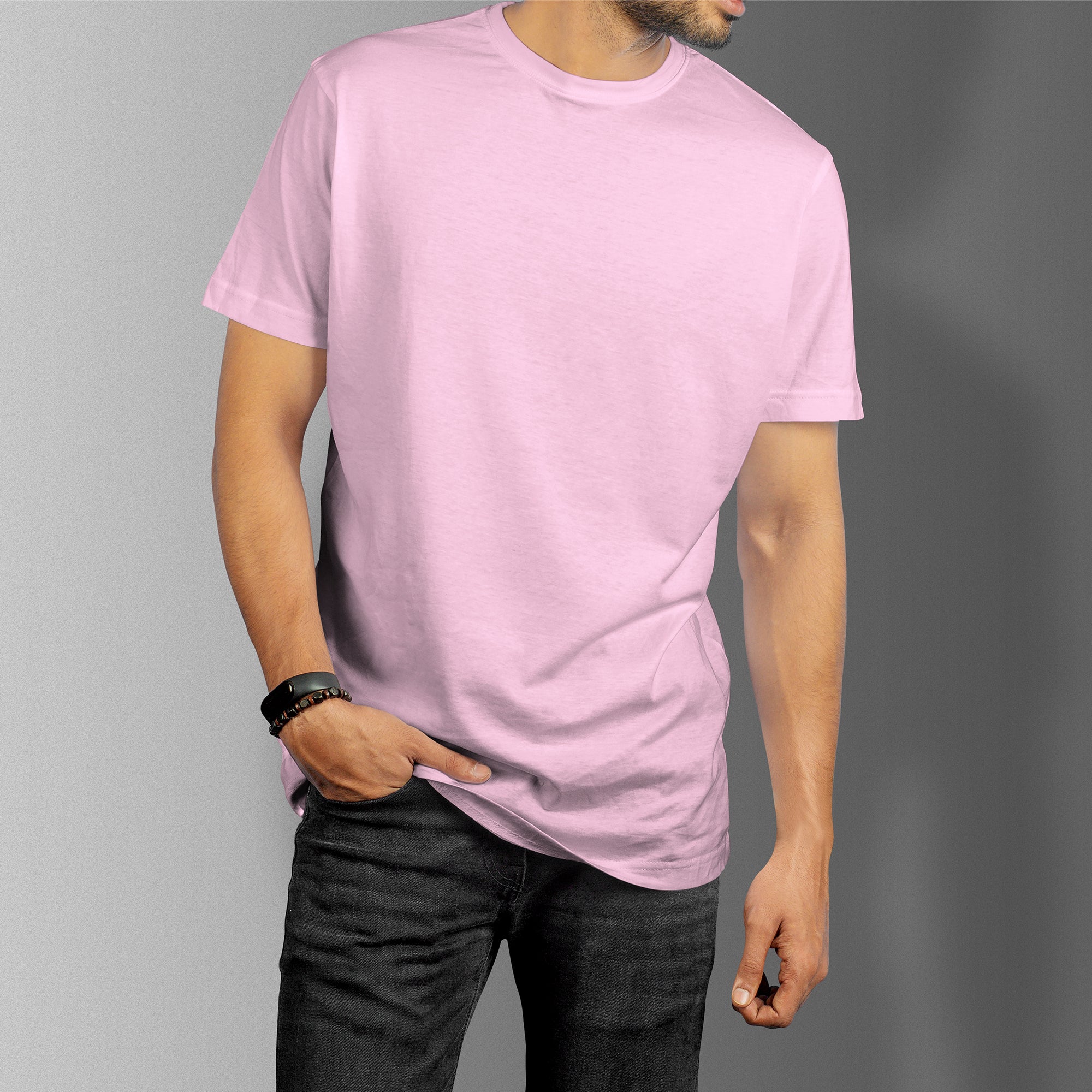 Pink Essential Round Neck Short Sleeve T-Shirt (Casual/Sports)