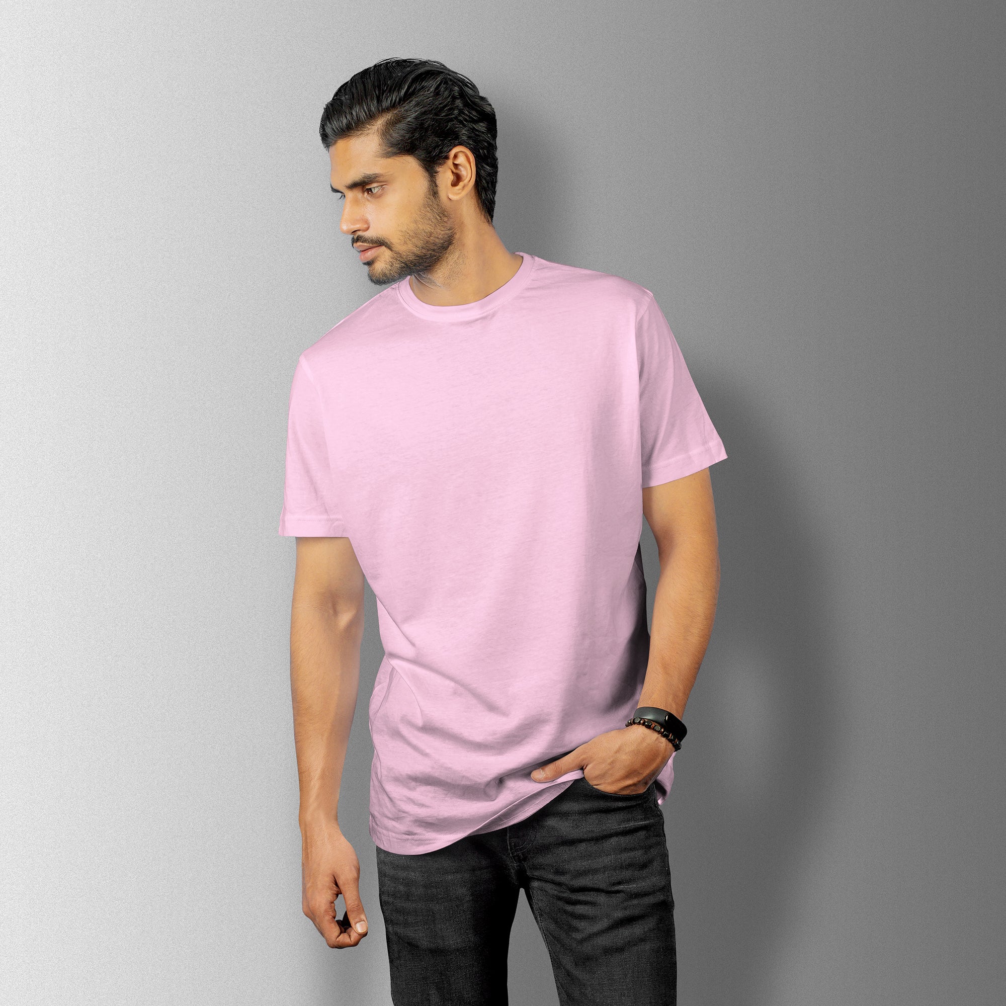 Pink Essential Round Neck Short Sleeve T-Shirt (Casual/Sports)