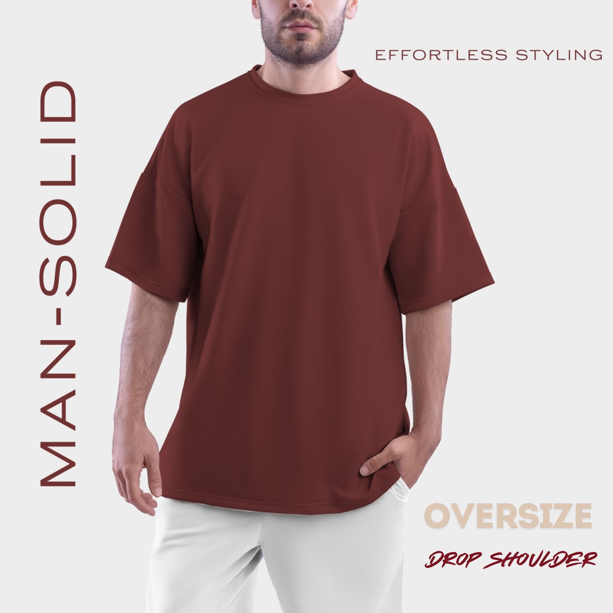 Oversize (Maroon) Drop Shoulder Round Neck T-Shirt