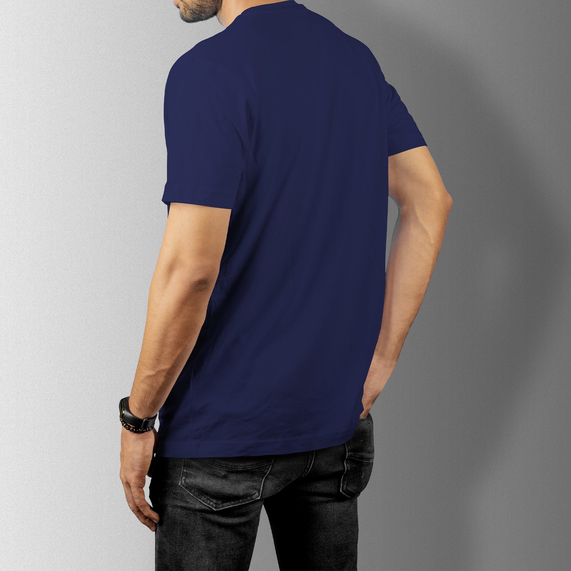 Navy Blue Essential Round Neck Short Sleeve T-Shirt (Casual/Sports)