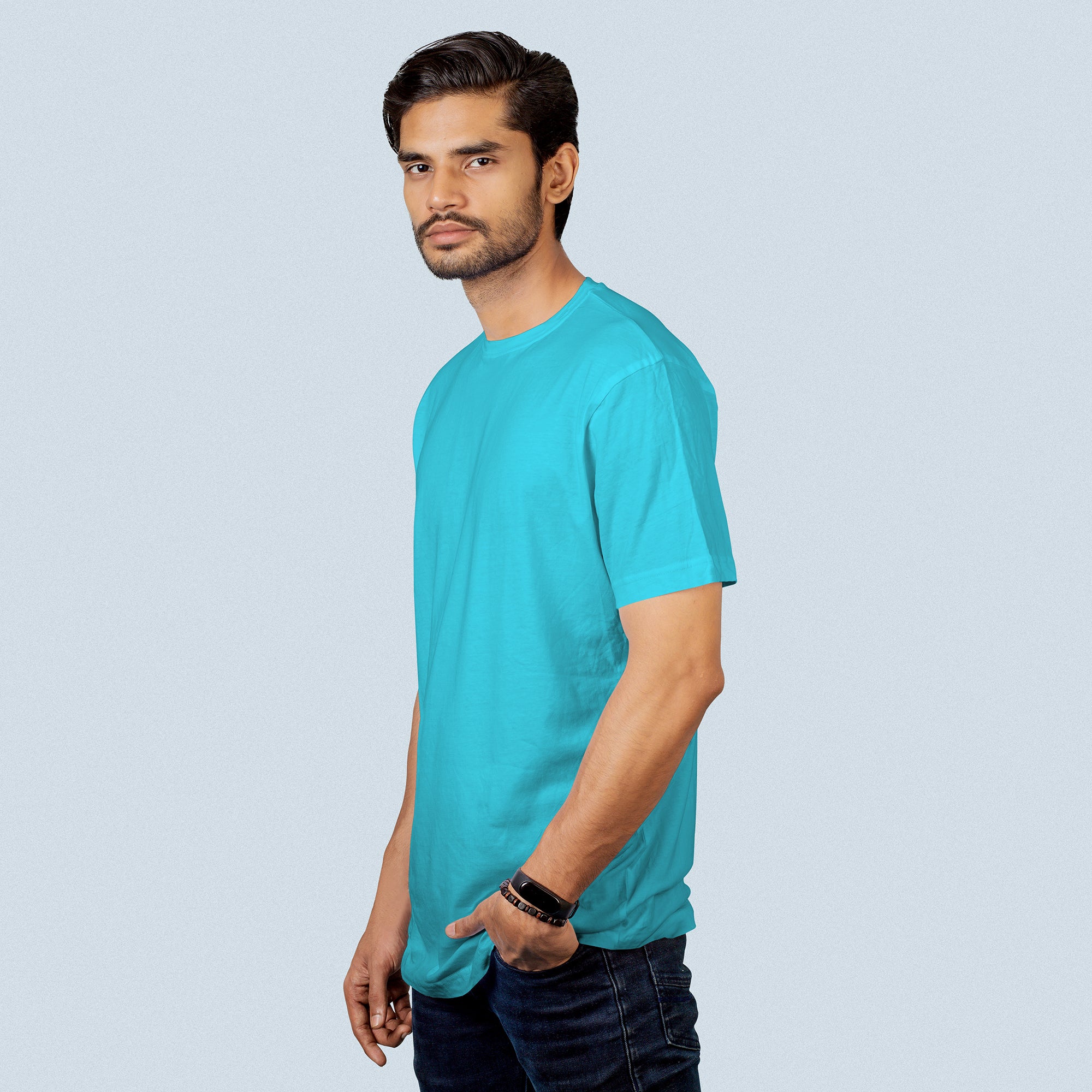 Sky Blue Essential Round Neck Short Sleeve T-Shirt (Casual/Sports)