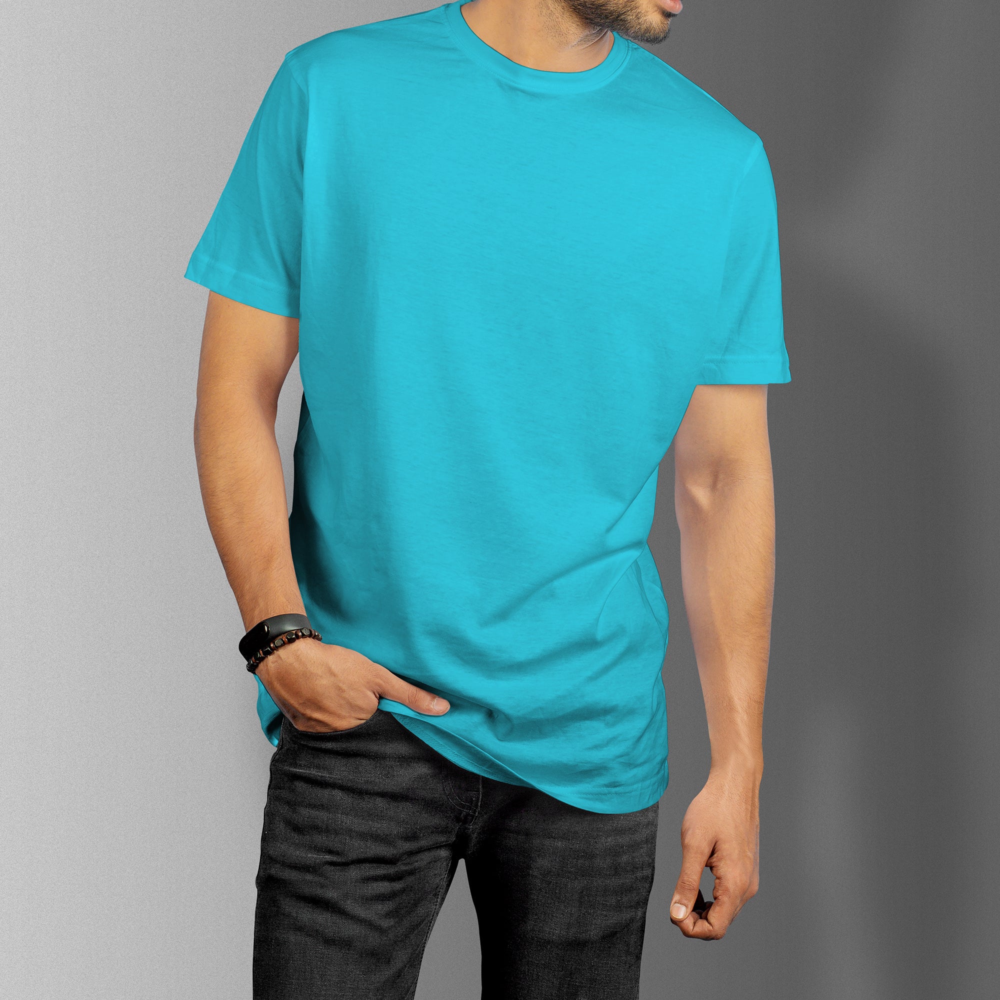 Sky Blue Essential Round Neck Short Sleeve T-Shirt (Casual/Sports)