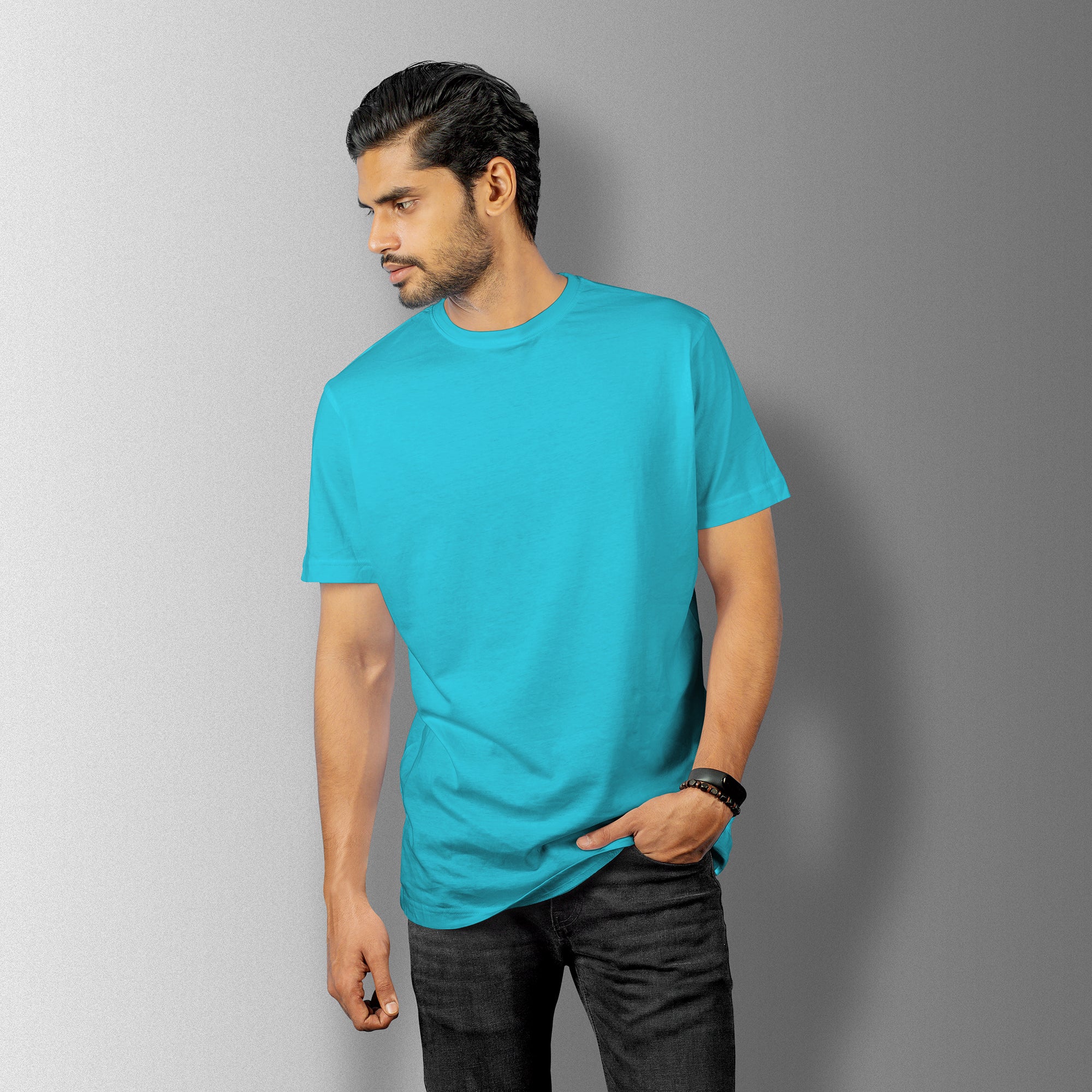 Sky Blue Essential Round Neck Short Sleeve T-Shirt (Casual/Sports)