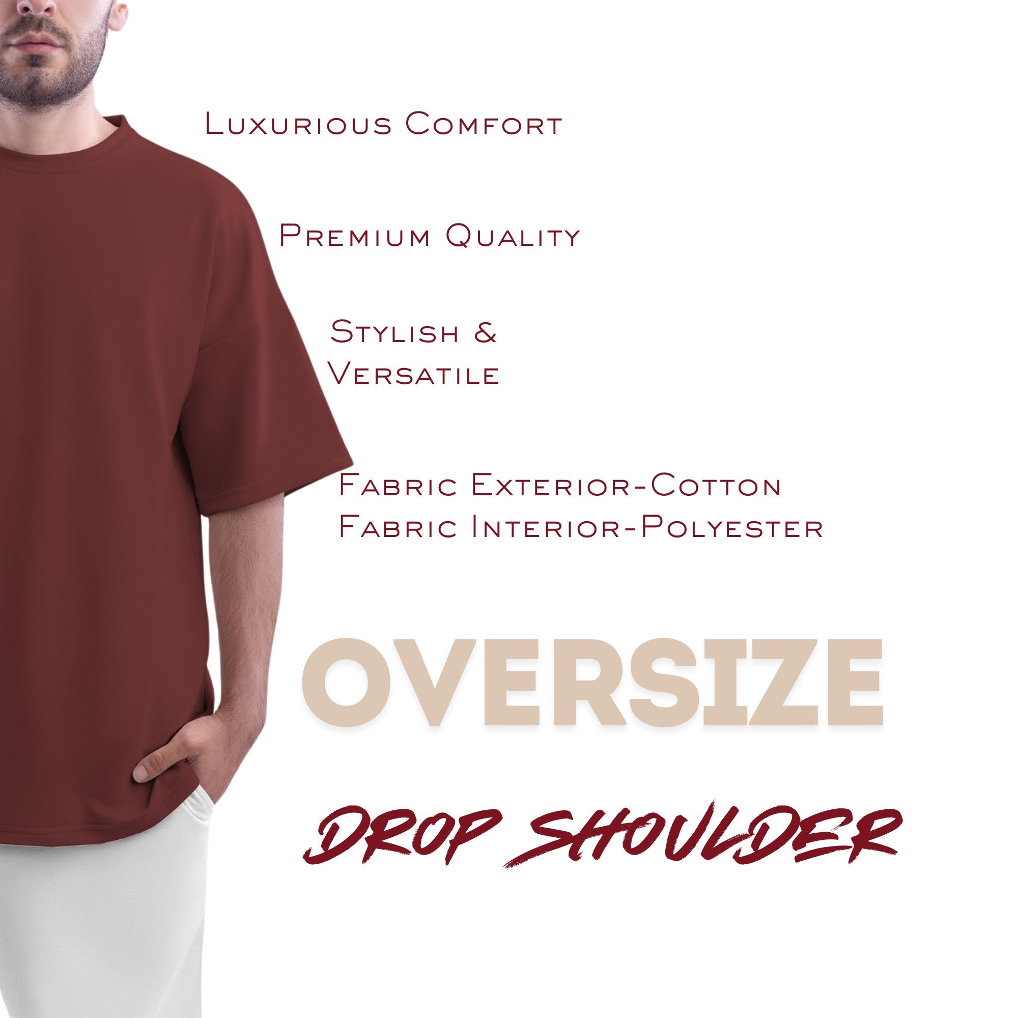 Oversize (Maroon) Drop Shoulder Round Neck T-Shirt