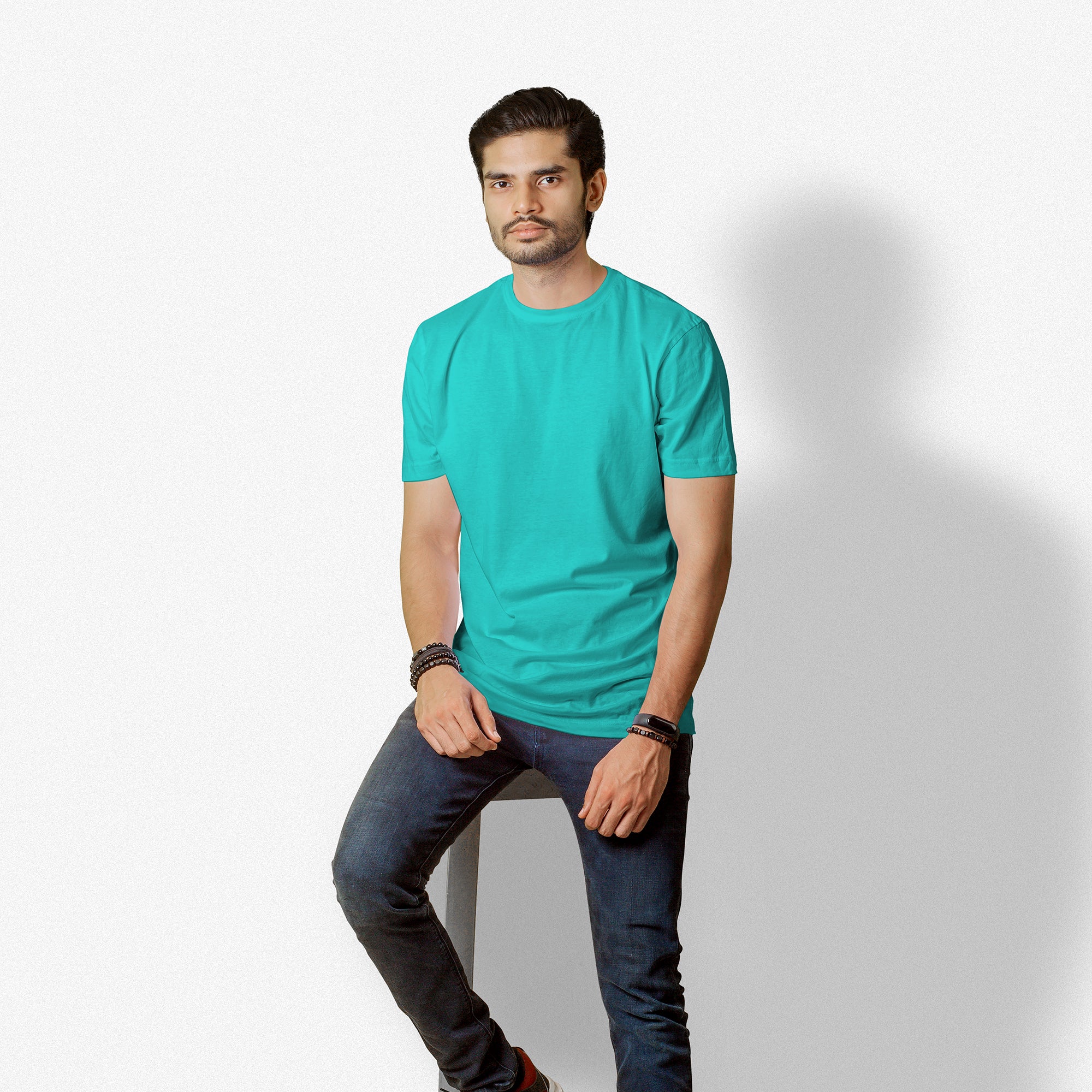 Tiffany Blue Essential Round Neck Short Sleeve T-Shirt (Casual/Sports)