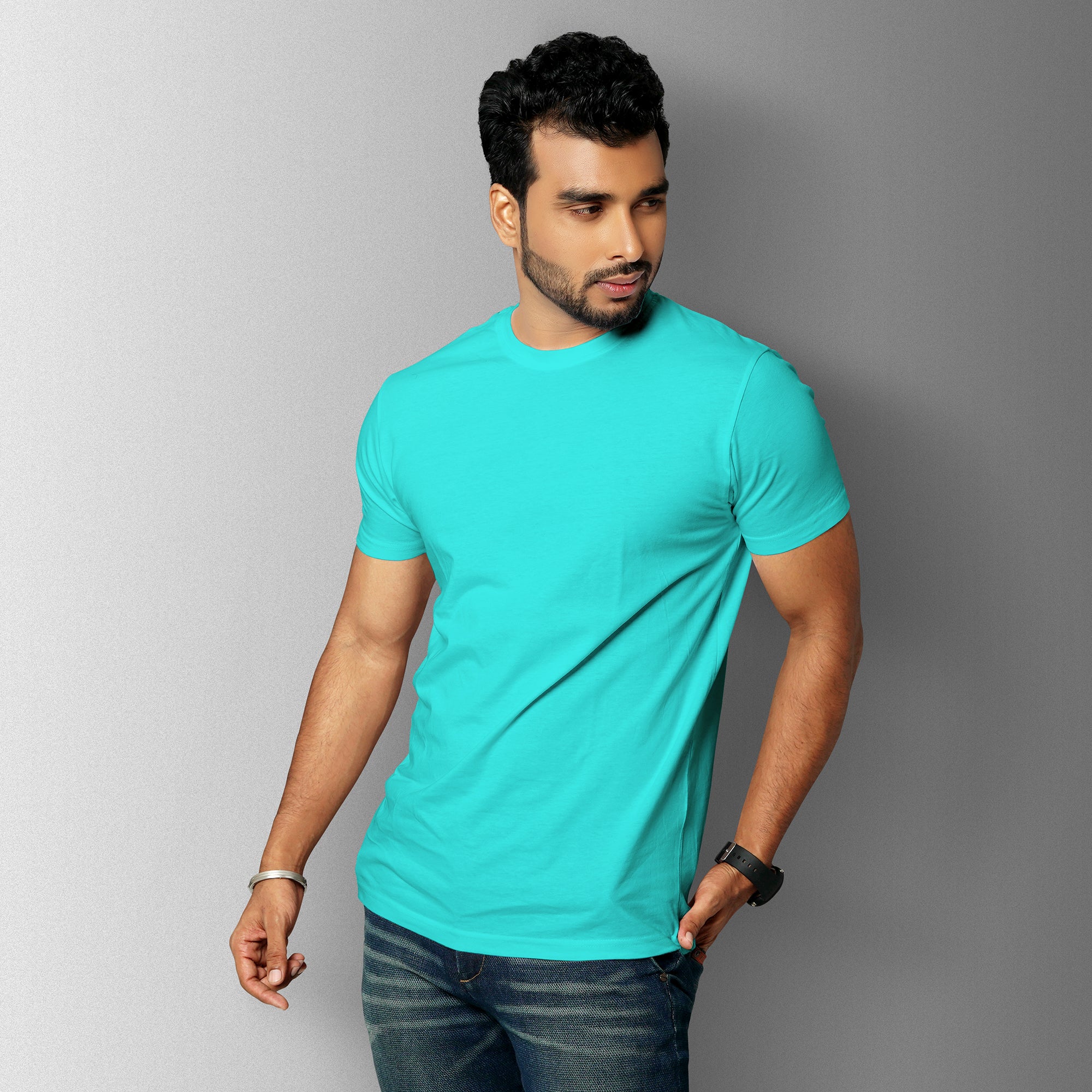 Tiffany Blue Essential Round Neck Short Sleeve T-Shirt (Casual/Sports)