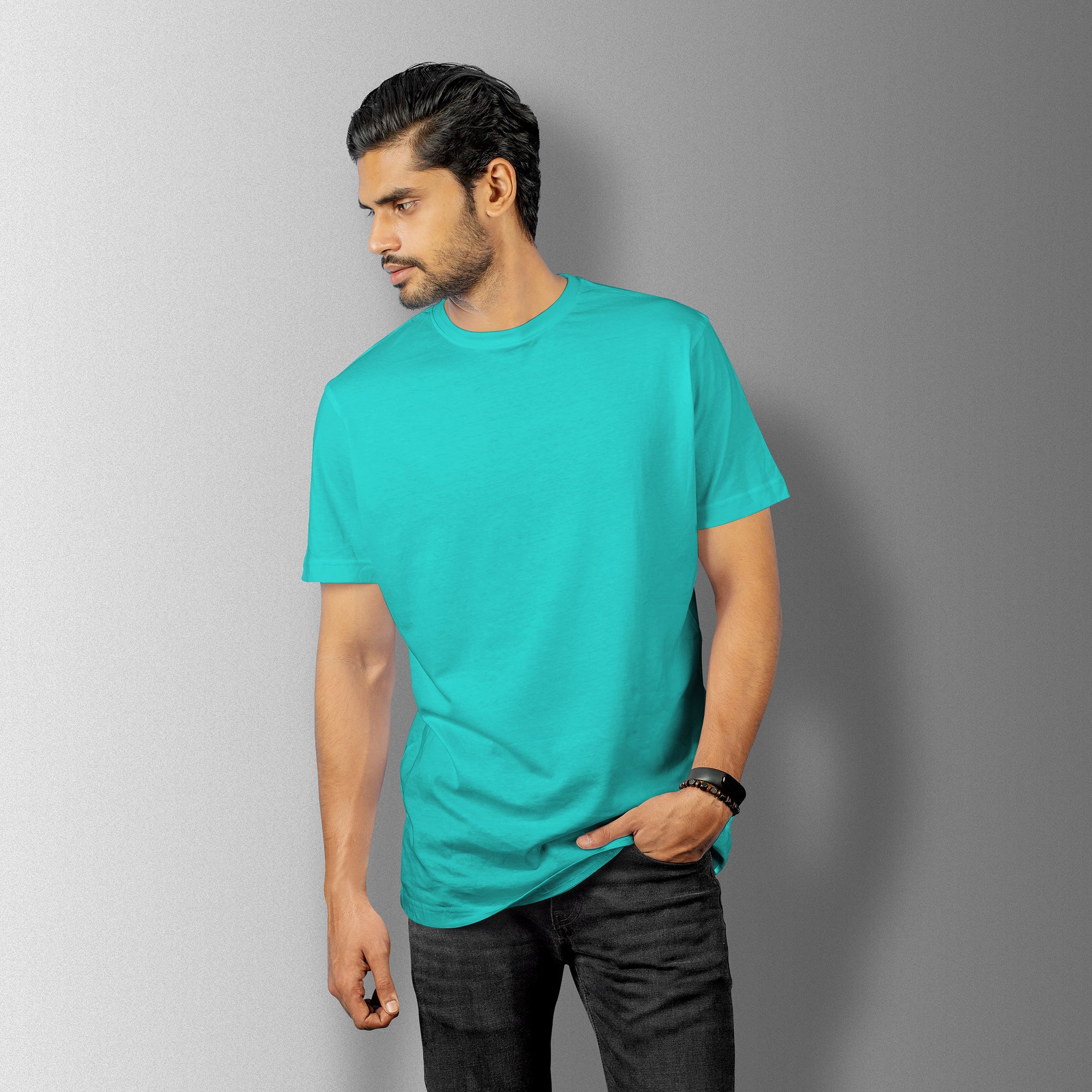 Tiffany Blue Essential Round Neck Short Sleeve T-Shirt (Casual/Sports)