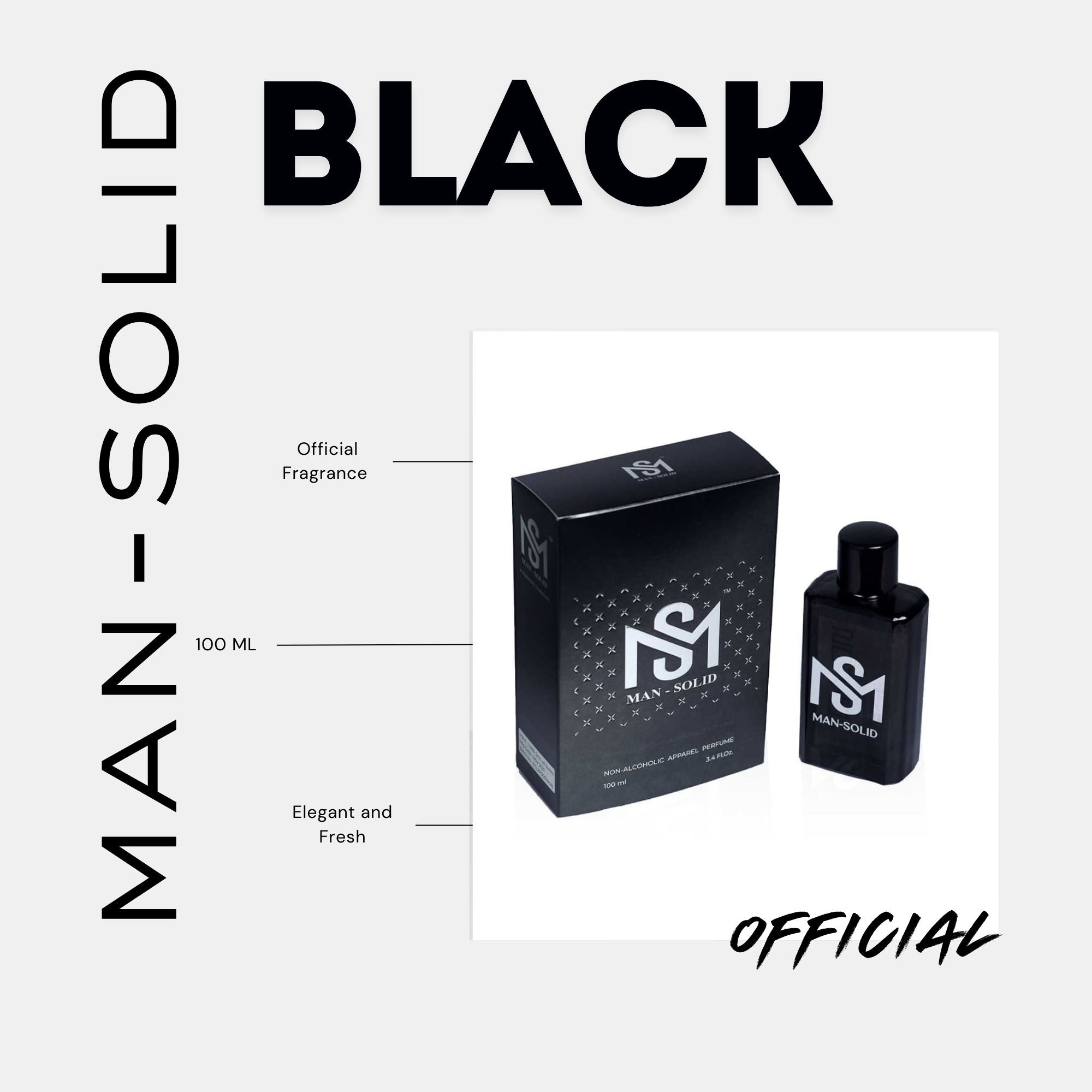 Man-Solid Black Official |An Aquatic and Fresh Citrus Blend | An ultimate official Eau de Parfum - 100 ml  (For Men)